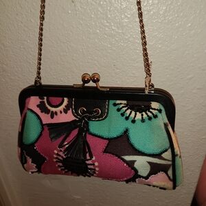 Isabella Fiore Floral Clutch with Chain Strap - Pink, Green, Black